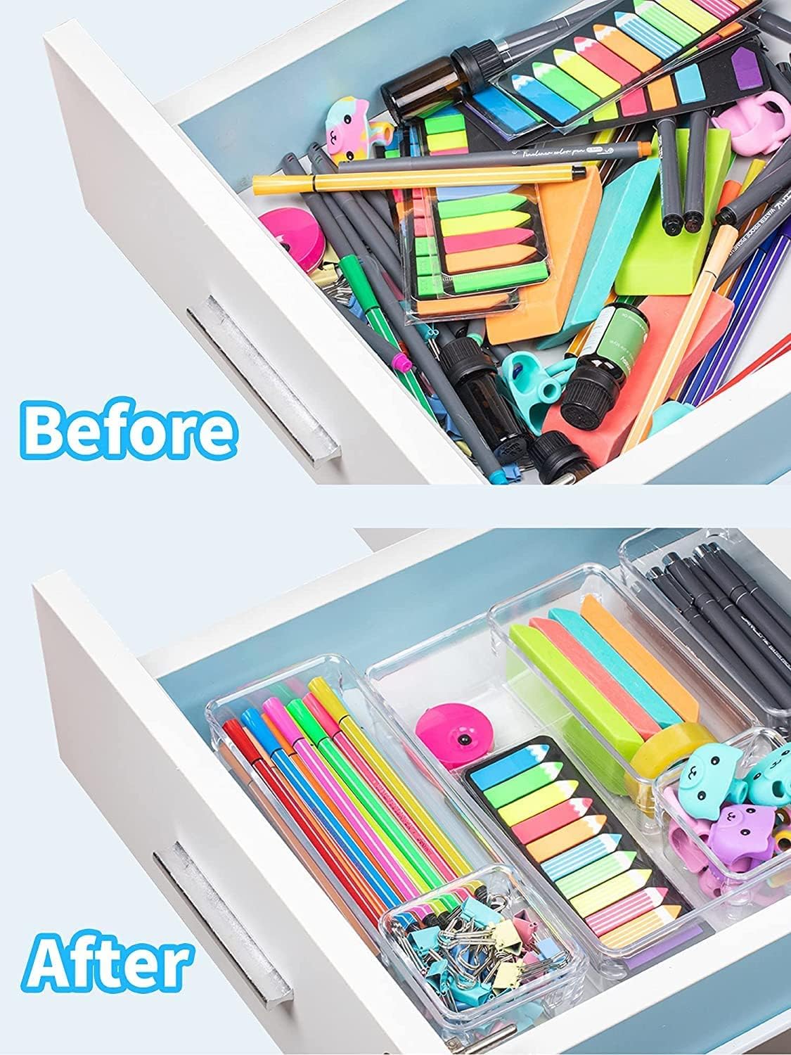 Kepzell Desk Drawer Organizer Bathroom Drawer Tray Dividers Versatile Storage Bins Plastic Vanity Trays Organizers Divider Conta